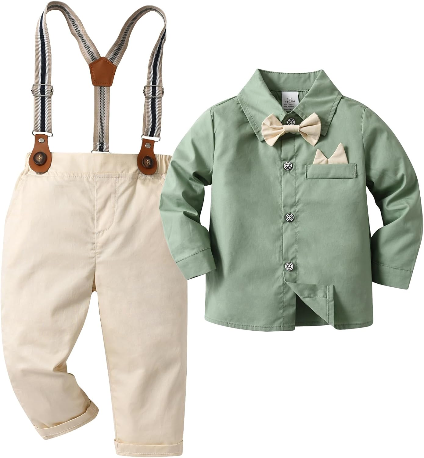 Boarnseorl Baby Boys Pants Sets,Toddler Gentleman Outfits, Infant Long Sleeve Shirt + Pants + Bow Tie + Suspenders