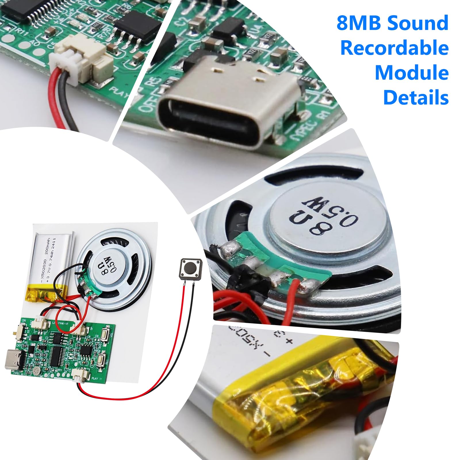 Zestaw 3 modułów dźwiękowych USB MP3 z głośnikiem, nagrywanie głosu, akumulator, do 8 m
