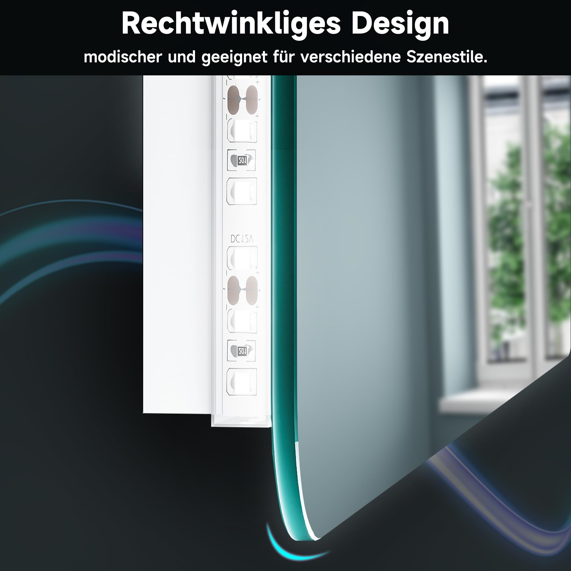 SONNI Badspiegel mit Beleuchtung 120×60 cm, Uhr und Temperatur