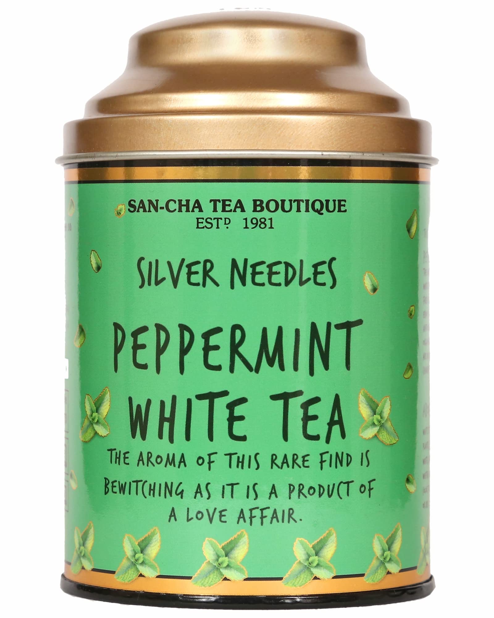 Sancha Tea Boutique, Peppermint White Tea, 75g Loose Leaves, Pure Buds, Silver Needles, Supports a Calm Focus, Low Caffeine