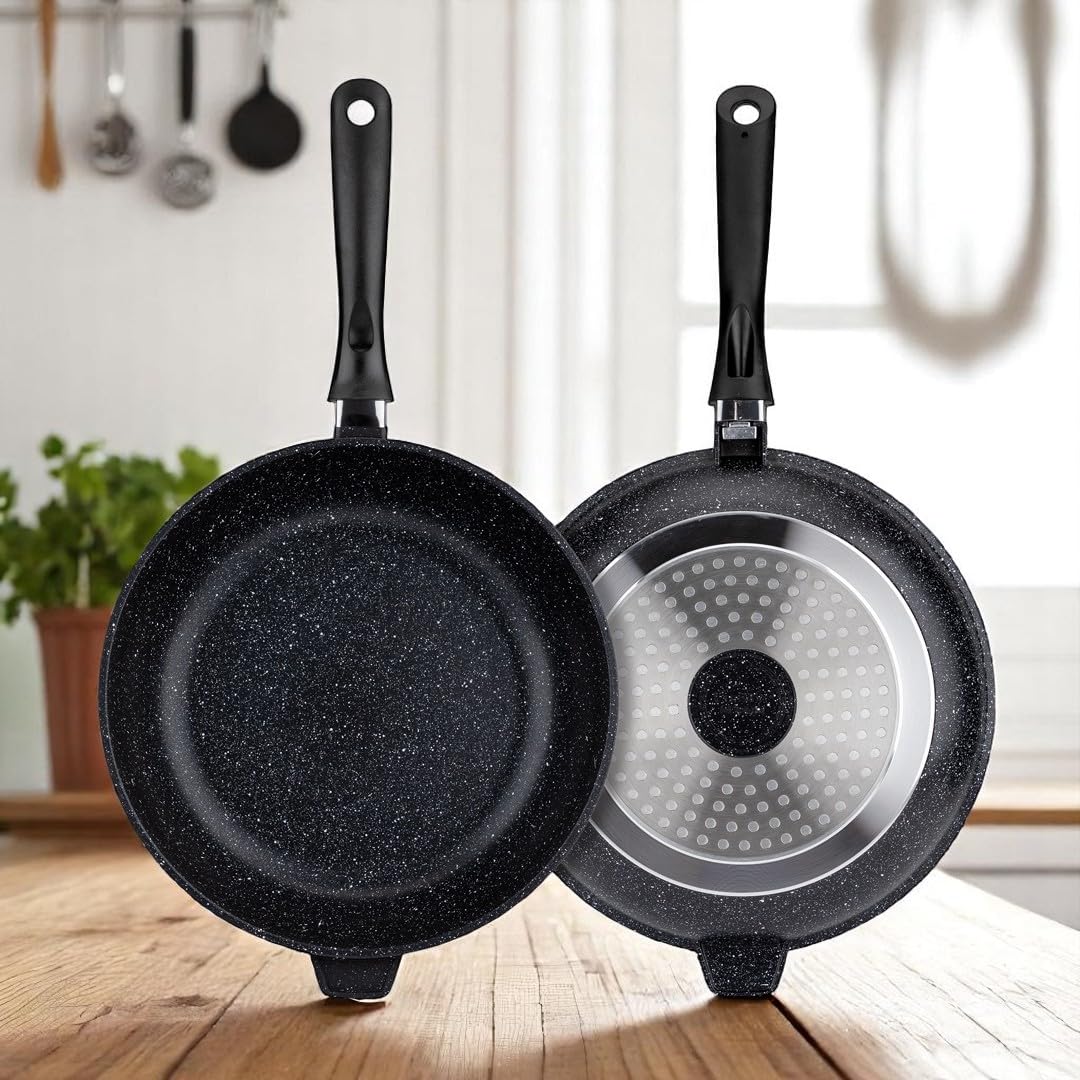 EliteHoff Juego de ollas de inducción, 17 piezas, juego de ollas y sartenes con tapa, olla de aluminio, utensilios de cocina antiadherentes para todo tipo de cocinas, apto para lavavajillas y libre de