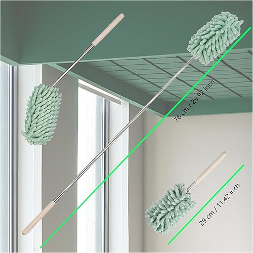 Miniatura 2 de Plumero de microfibra retráctil verde para limpiar plumero de mano extensible lavable plumero herramienta de limpieza para limpieza de oficina,