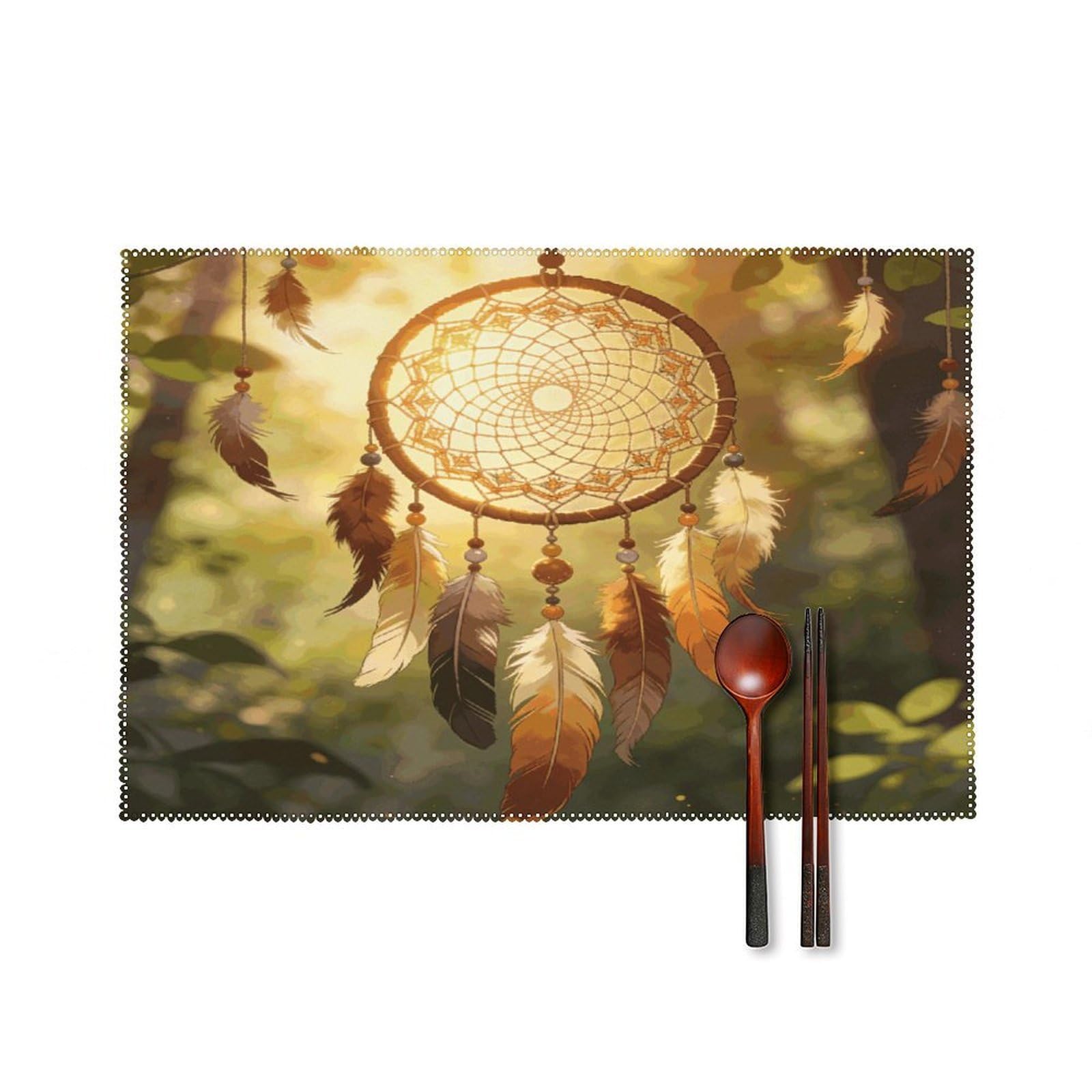 Khauerbc Style Dream Catcher Placemats Set Of 6,Decorating The Dining Table，Canvas Washable Table Mats，Wipe Clean Anti Slip Dining Table Place Mats For Party Kitchen Dining Decoration