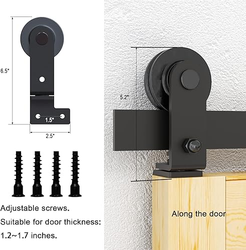 Miniatura 6 de Kit de herrajes para puerta de granero plegable de 40 pulgadas3.3 pies, kit de riel de rodillos resistente para 2 puertas montadas en la parte