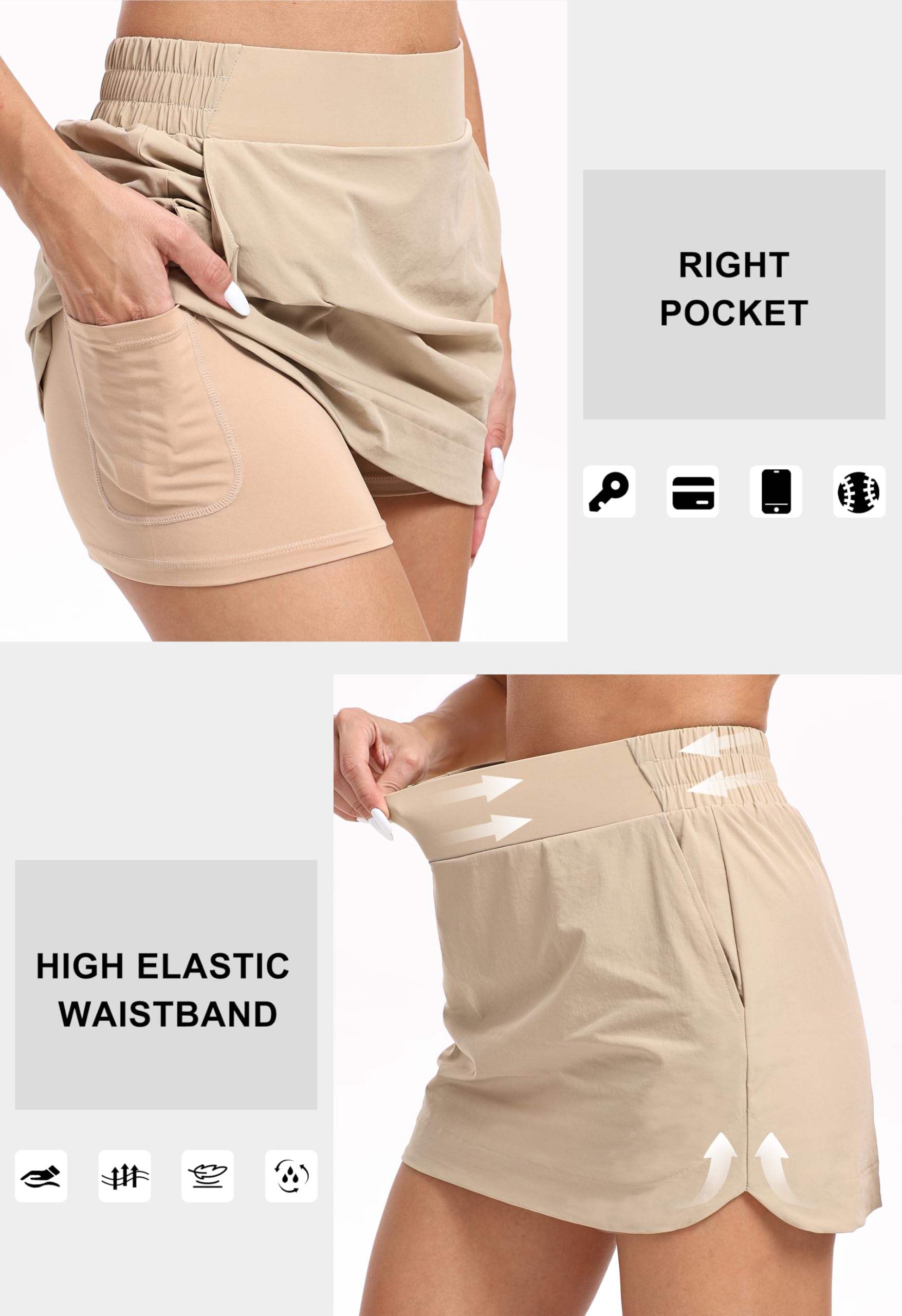 Jhsnjnr Jupe de tennis pour femme avec poches courtes, taille élastique, jupe de sport, entraînement, golf, athlétique