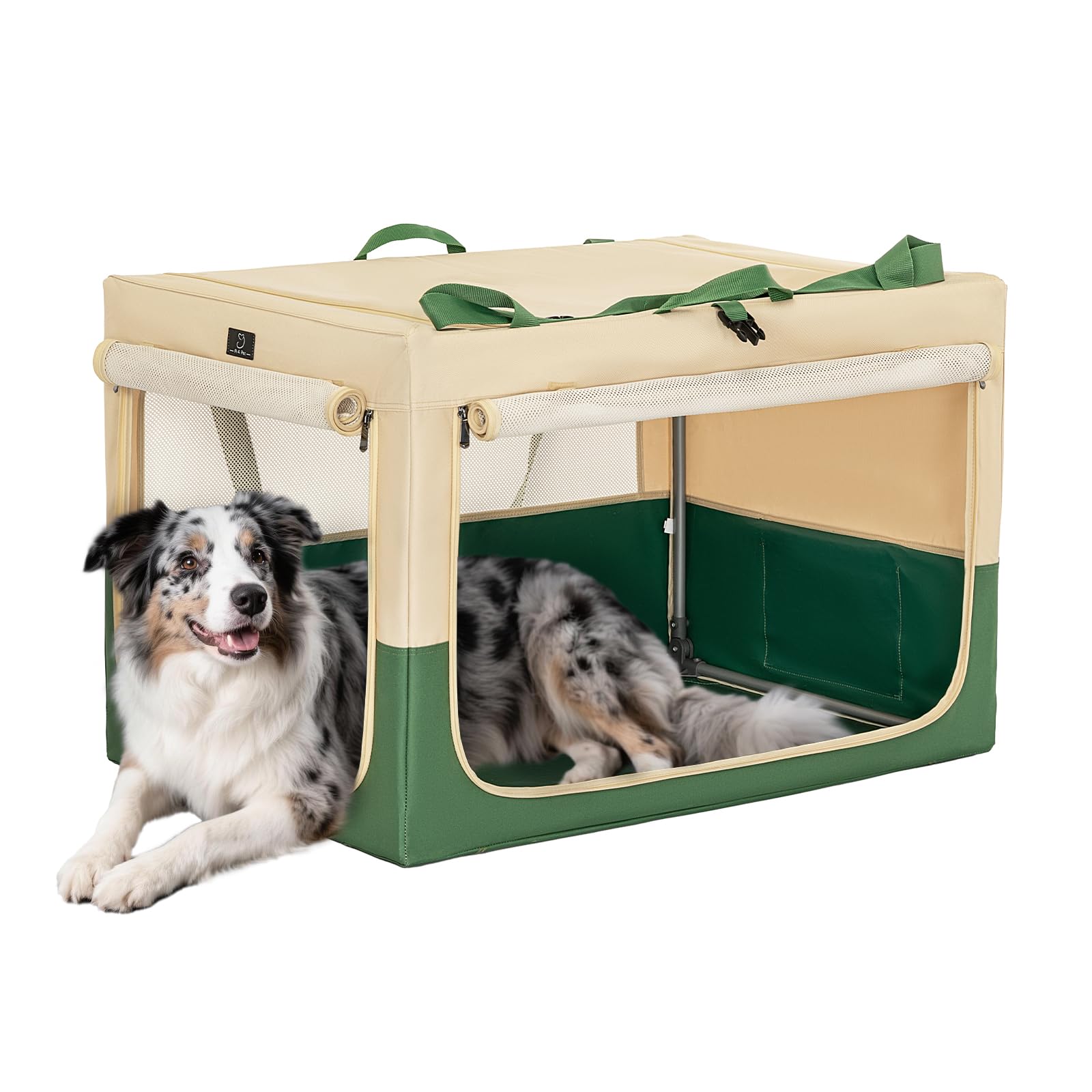 36" Collapsible Dog Crate for Large Dogs - Portable Soft Travel Kennel with Lockable Zippers, Waterproof Base, Washable Cover, Patented Screw Frame