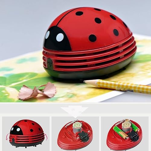 Miniatura 3 de jerss Mini aspiradora de escritorio de dibujos animados mariquita barredora de papel de vacío portátil forma de mariquita para lindas aspiradoras de