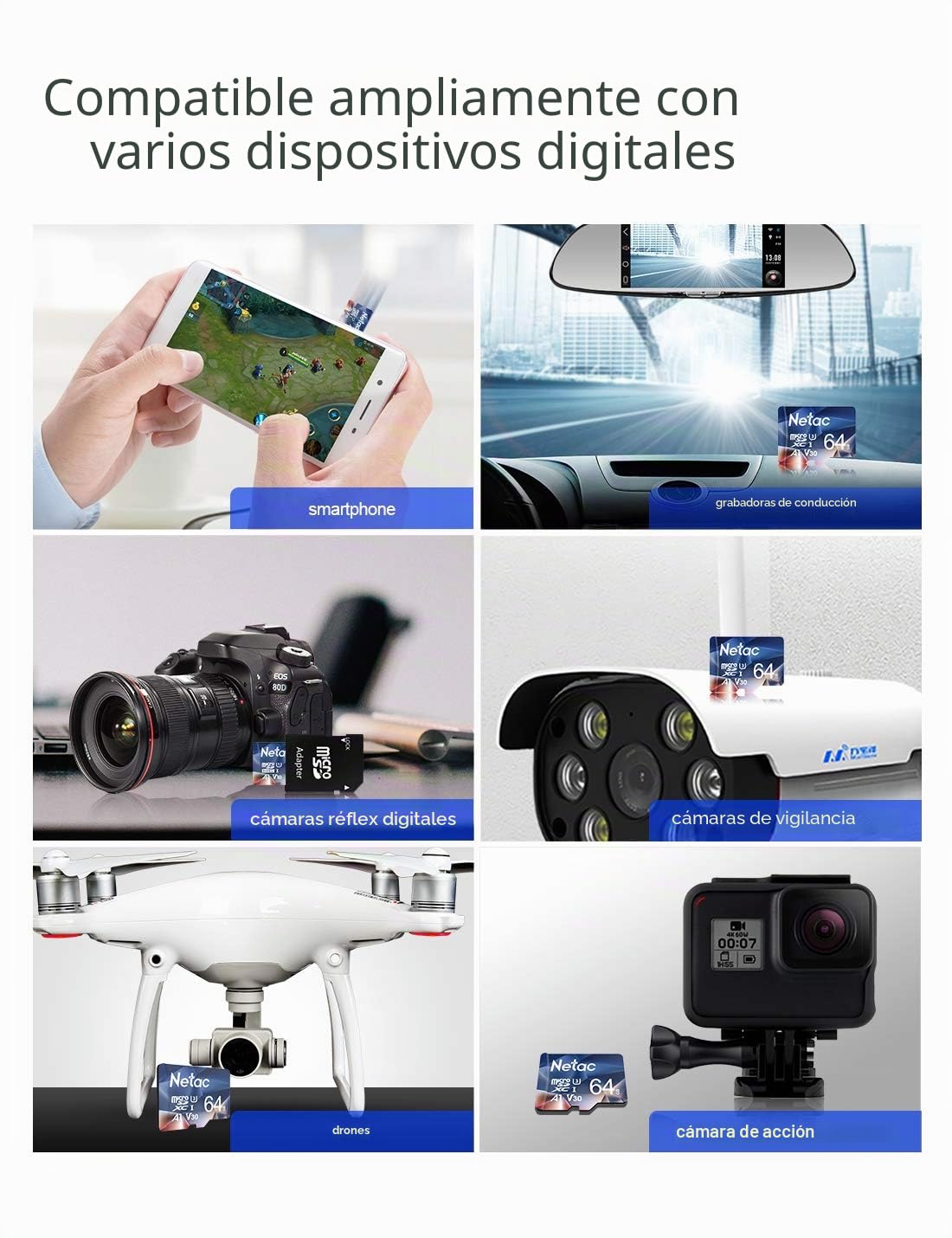 Netac 3 Paquetes de 64G Micro SDXC Tarjetas de Memoria A1, U3, C10, V30, 4K, 667X, UHS-I Velocidad hasta 100/30 MB/s Micro SD Card para Teléfono, Videocámara, Switch, Tableta