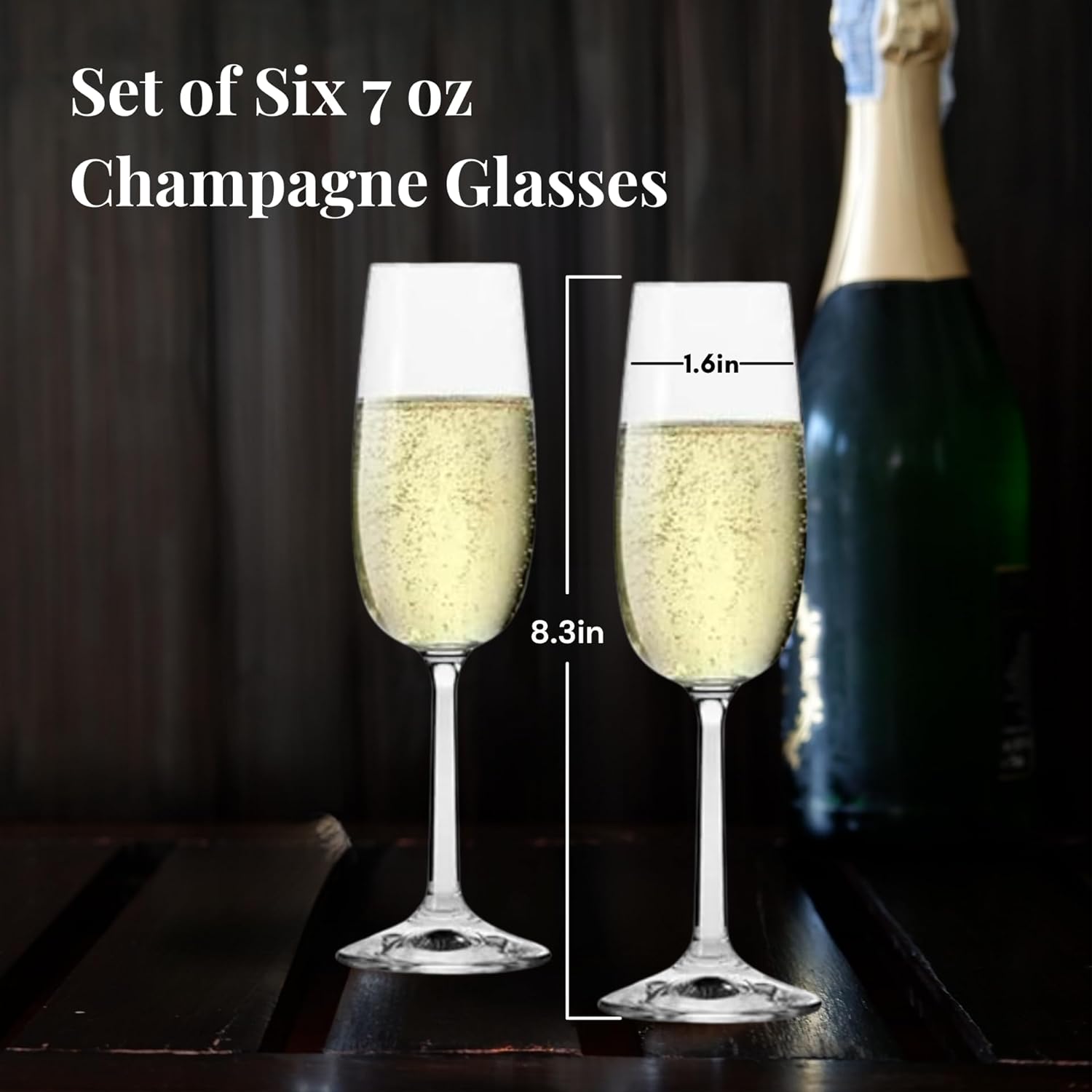 3Diamonds Champagne Glass Set of 6, 7 oz champagne glasses, Luxury wine glasses for picnic, Crystal Clear, Dishwasher Safe Wine Glass for Anniversary Wine glass Gift Set