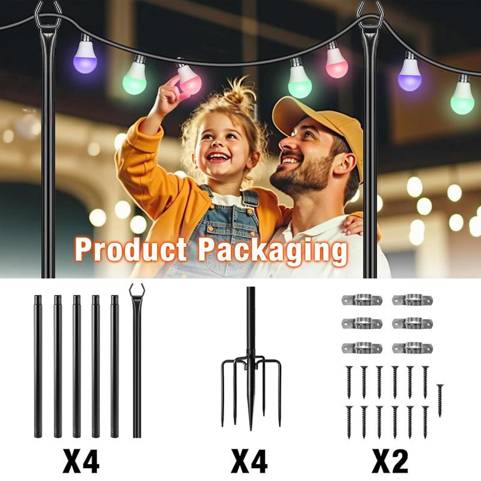 Pali per luci a corda, aste di supporto per corde da cortile, supporti per illuminazione esterna resistenti, materiale resistente alle intemperie, ideale per prato, terrazza, giardino, terrazza