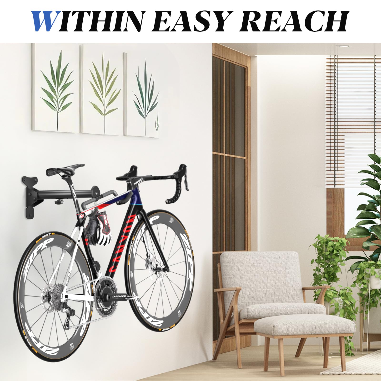 WELDUN Support mural pour vélo, porte-vélo, support pliable pour vélo, distance réglable, avec crochet pour casque, support de rangement pour vélo pour garage et intérieur