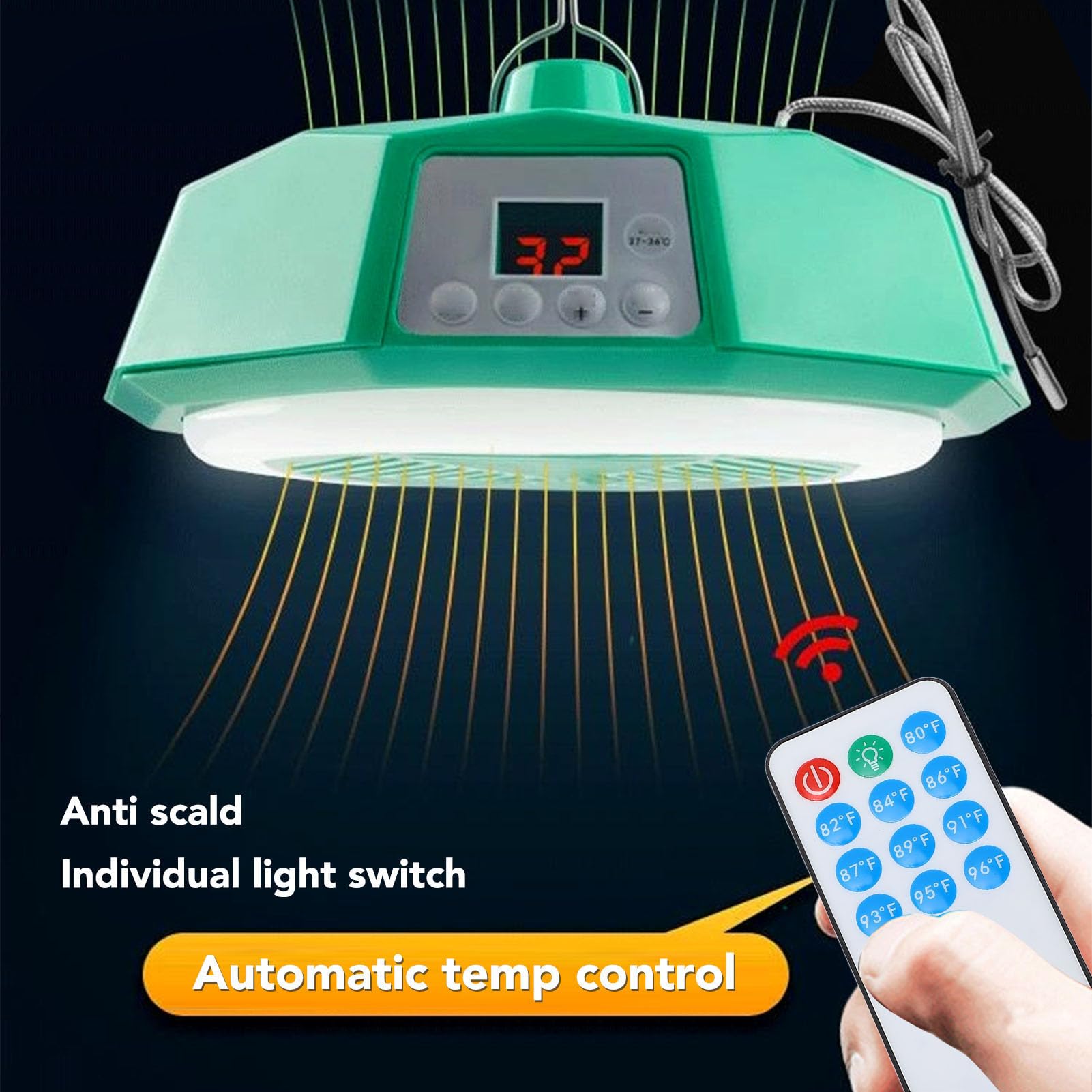 Zerodis Lampada Riscaldante per Bestiame, Riscaldamento per Animali Domestici, Lampada Riscaldante per Animali Domestici, con Telecomando, Temperatura Regolabile, (Plug 220v)