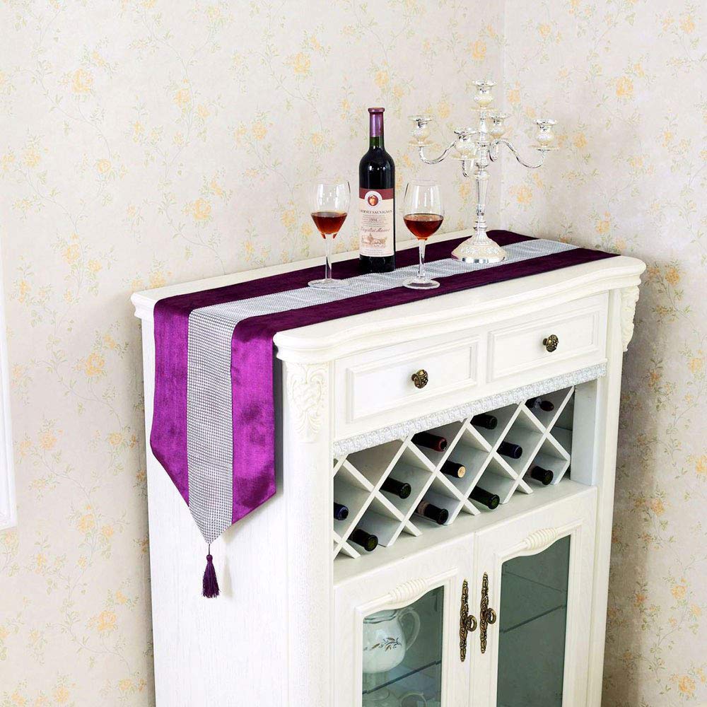 LCHULLE Runner da Tavolo/Tovaglia con Pietre preziose 210 * 33cm Glitter Runner da Tavolo tovaglie Nastro da Tavolo per Festa Matrimonio Banchetto Decorazione per Tavolo Viola