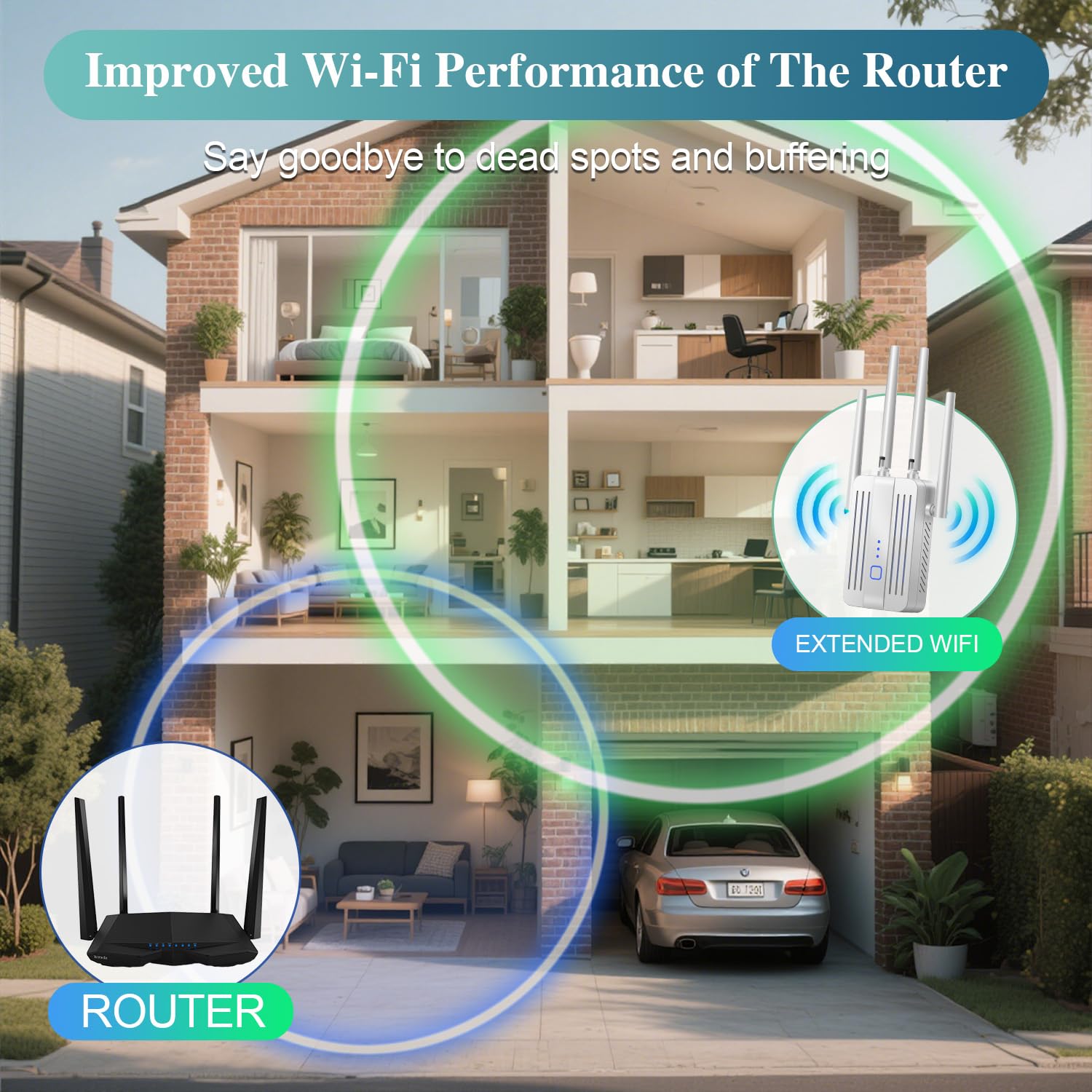 WiFi Extender Signal Booster for Home 2026 Internet Repeater Long Range Up to 9995 Sq. Ft. Whole Home WiFi Coverage - 5