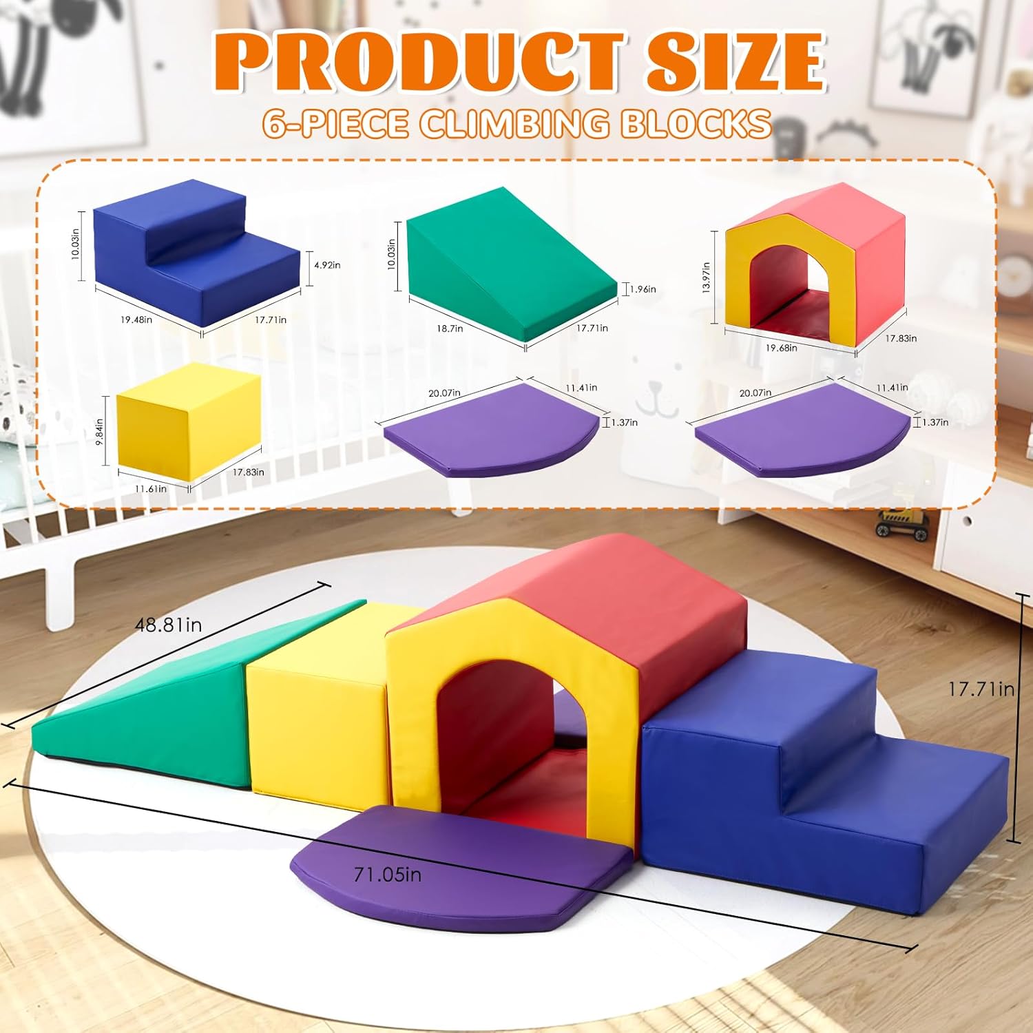 Toddler Climbing Toys Indoor, 6-Piece Baby Foam Climbing Blocks, Soft Play Gym Made of PU Leather Climber Structures Set for Toddlers 1-3 Years, Waterproof, Easy to Clean (red, 6-Pieces)