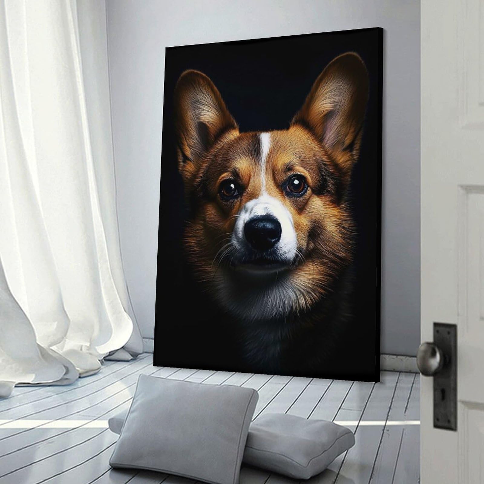 Close-up of A Corgis Face Decorative Wall Artwork, 20x30inch(50x75cm), for Home Lounge, Bedroom Or Reading Nook, Eye Catching Artwork for Blank Walls