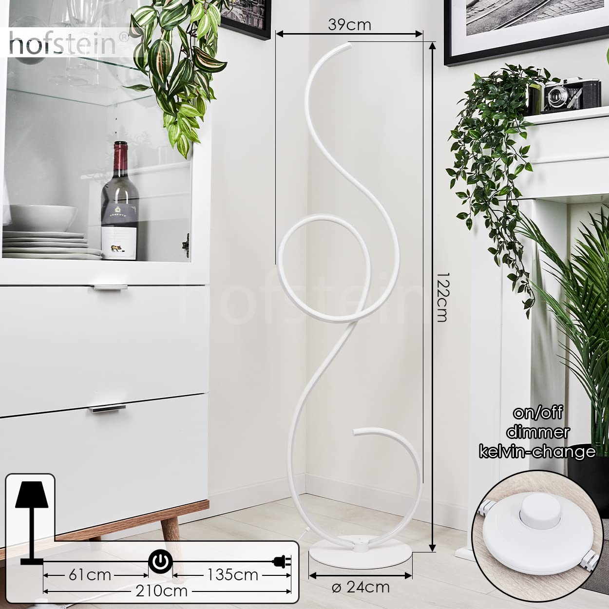 Vloerlamp Streak Wit met 2 Dimmers - Don Luce