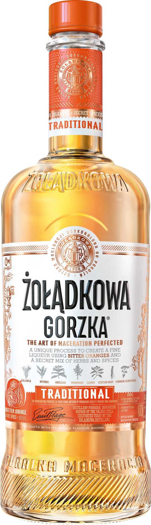 Zoladkowa Gorzka Traditional 700ml | Polish Herbal Vodka Liqueur with Bitter Orange & Caramel | Sweet-Bitter Amber Spirit | Made in Poland