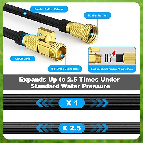 Miniatura 2 de Manguera de jardín expandible de 50 pies con boquilla rociadora de 10 funciones, manguera de agua con 50 capas de nanogoma, conector de latón macizo