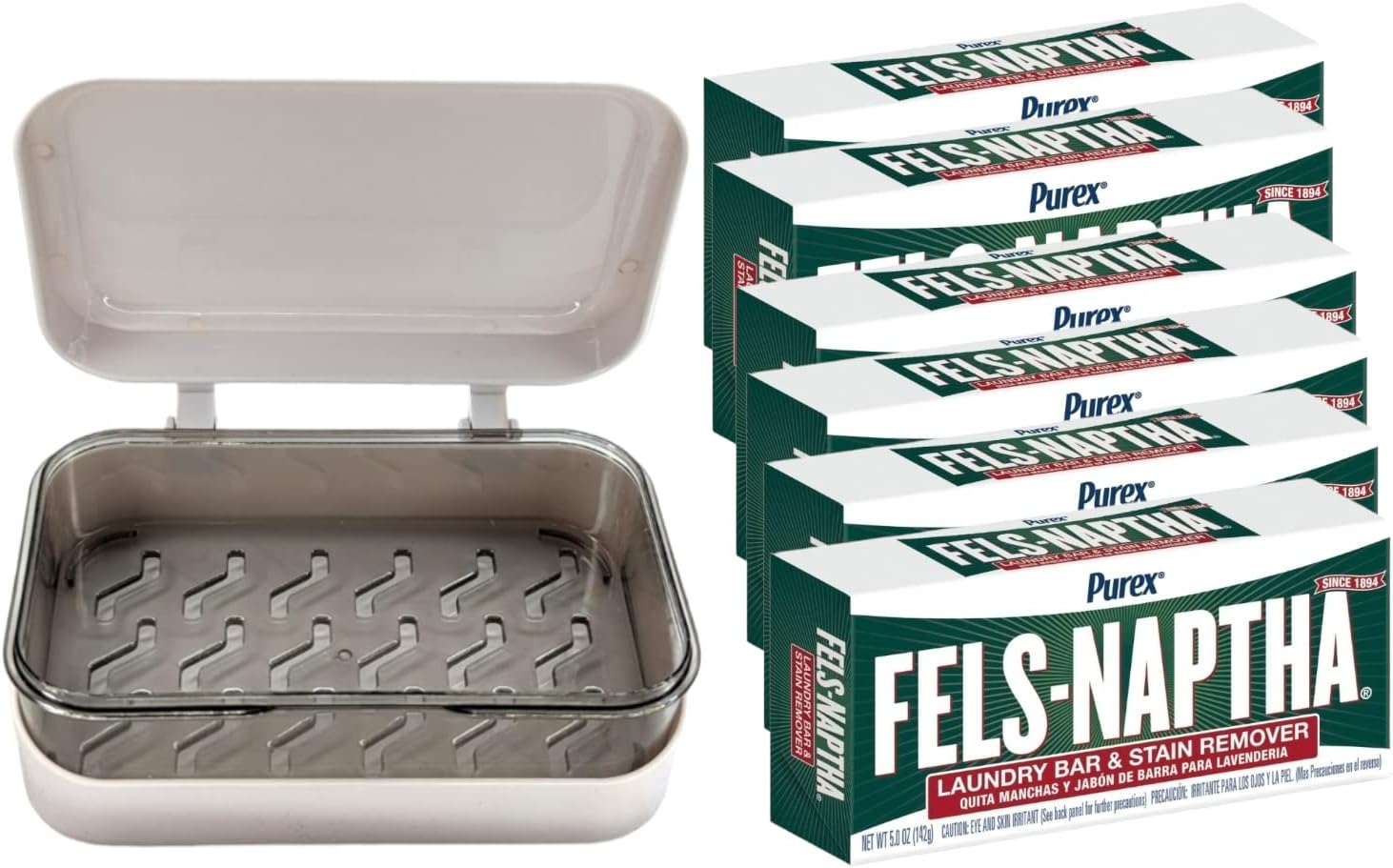 Fels Naptha Laundry Stain Remover Detergent Bar 5oz (Pack of 6) with BlehBlu Soap