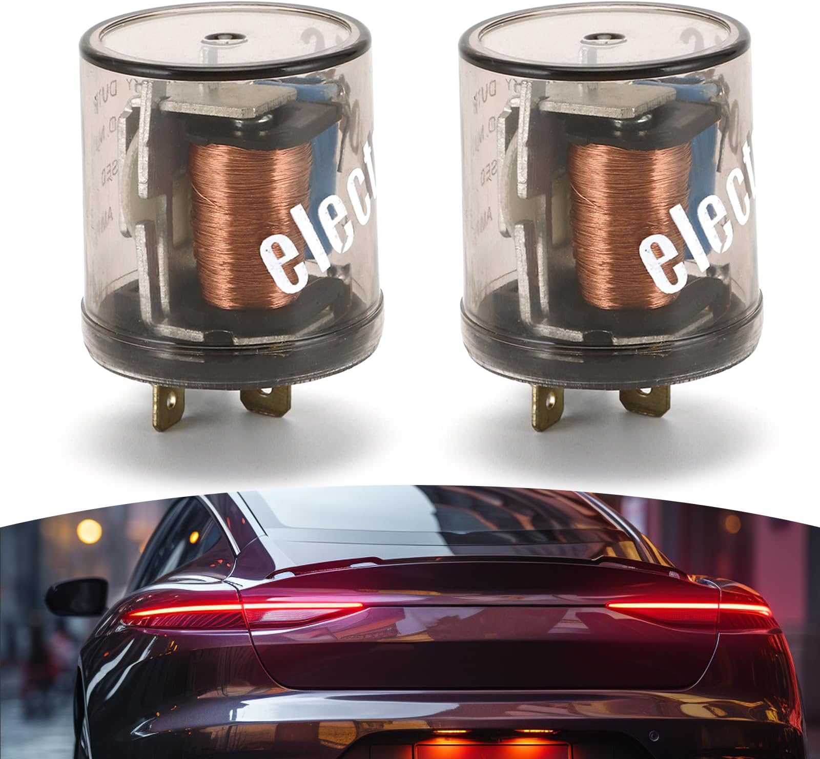 2 PCS Car 2 Pin 12V Flasher, Round Waterproof Flame Retardant Housing LED Flasher Relay, Plug and Play Turn Signal Bulb Super Flasher, Universal for Cars Modification Accessories (Transparent)