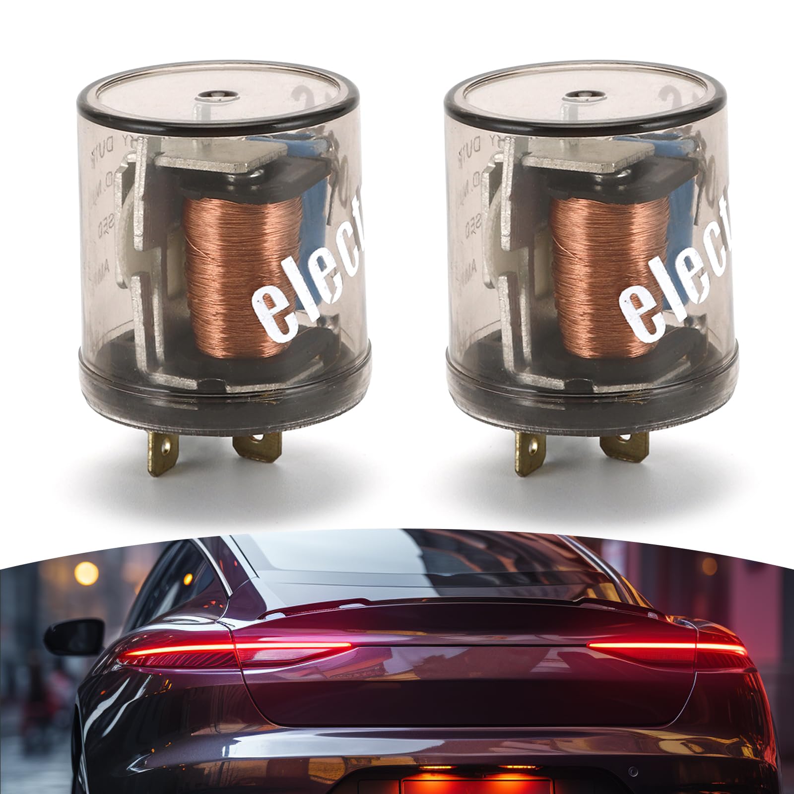 2 PCS Car 2 Pin 12V Flasher, Round Waterproof Flame Retardant Housing LED Flasher Relay, Plug and Play Turn Signal Bulb Super Flasher, Universal for Cars Modification Accessories (Transparent)