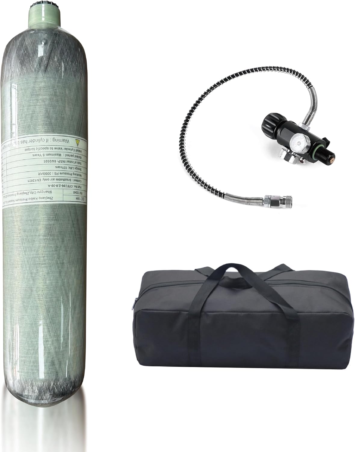 CE 2L/122ci 4500psi air Tank,Paintball/hpa Tank,pcp/Paintball air Tank Carbon Fiber Scuba Tank with 4500psi M18*1.5 Thread Dual Gauge Valve,Produced in 2025