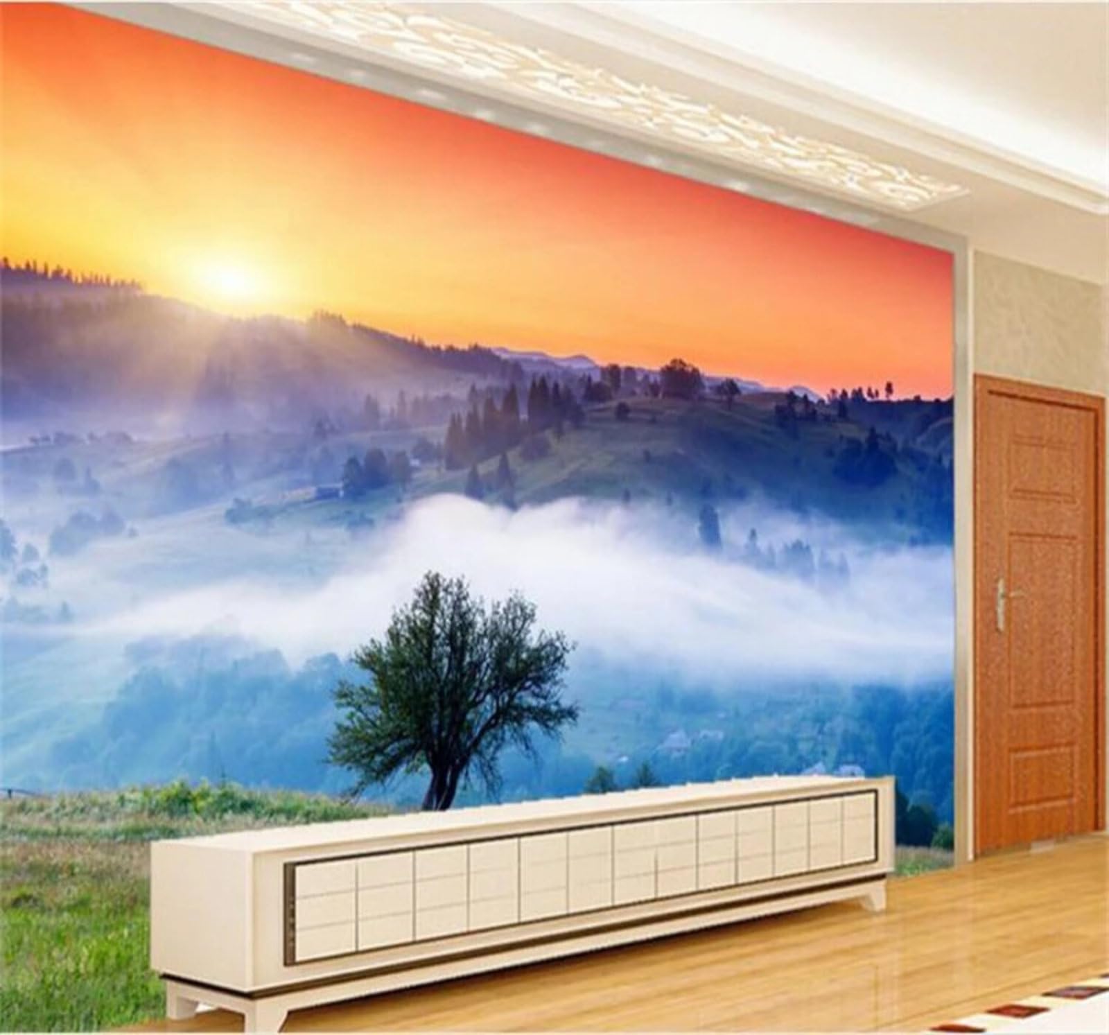Xlming 300Cm×210Cm(B×H) Ethereal Sunrise Mountain Peaks Fairy Tale Landscape 3D Wallpaper Luxury Silk Study Dining Feature Sofa Grey Bedroom Living Room Tv Decorative Wall-300Cm×210Cm