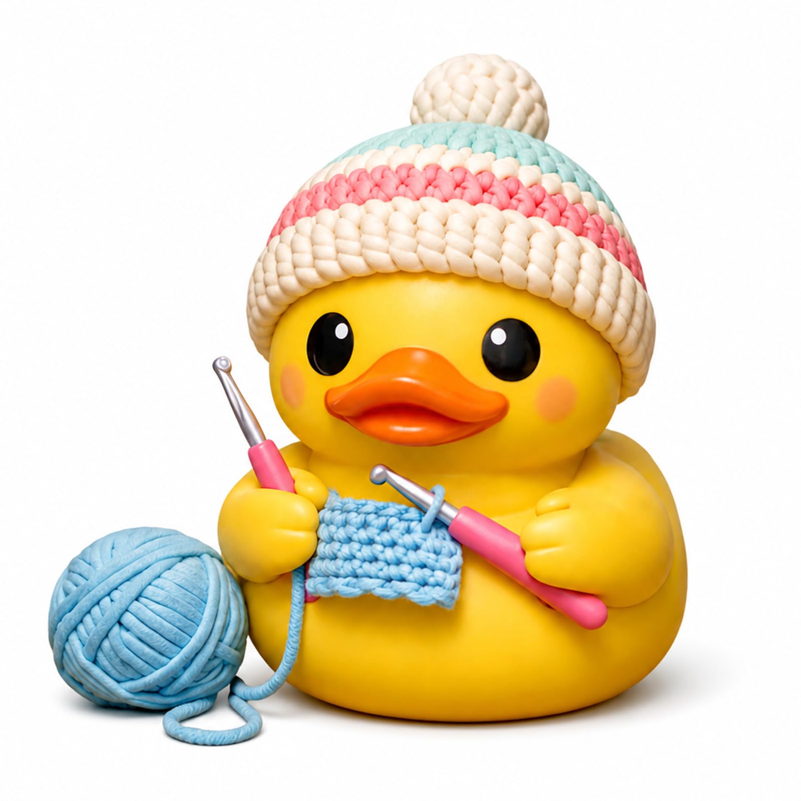AURENYX Yellow Resin Crocheting Knitted Hat and Yarn Duck Ornaments
