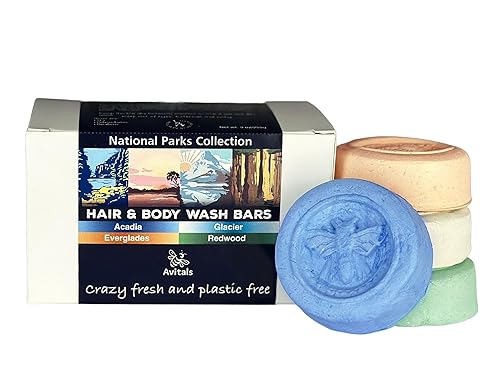 Avital's Apiaries National Parks Wilderness - Juego de barra de lavado corporal, todo en uno, pH equilibrado, barras de 1.75 onzas, paquete de 4,