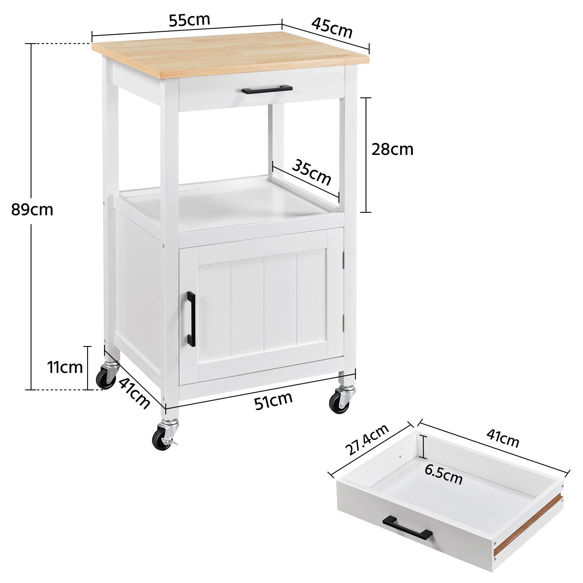 Yaheetech Kitchen Island Trolley Cart with Pinewood Worktop Single Door