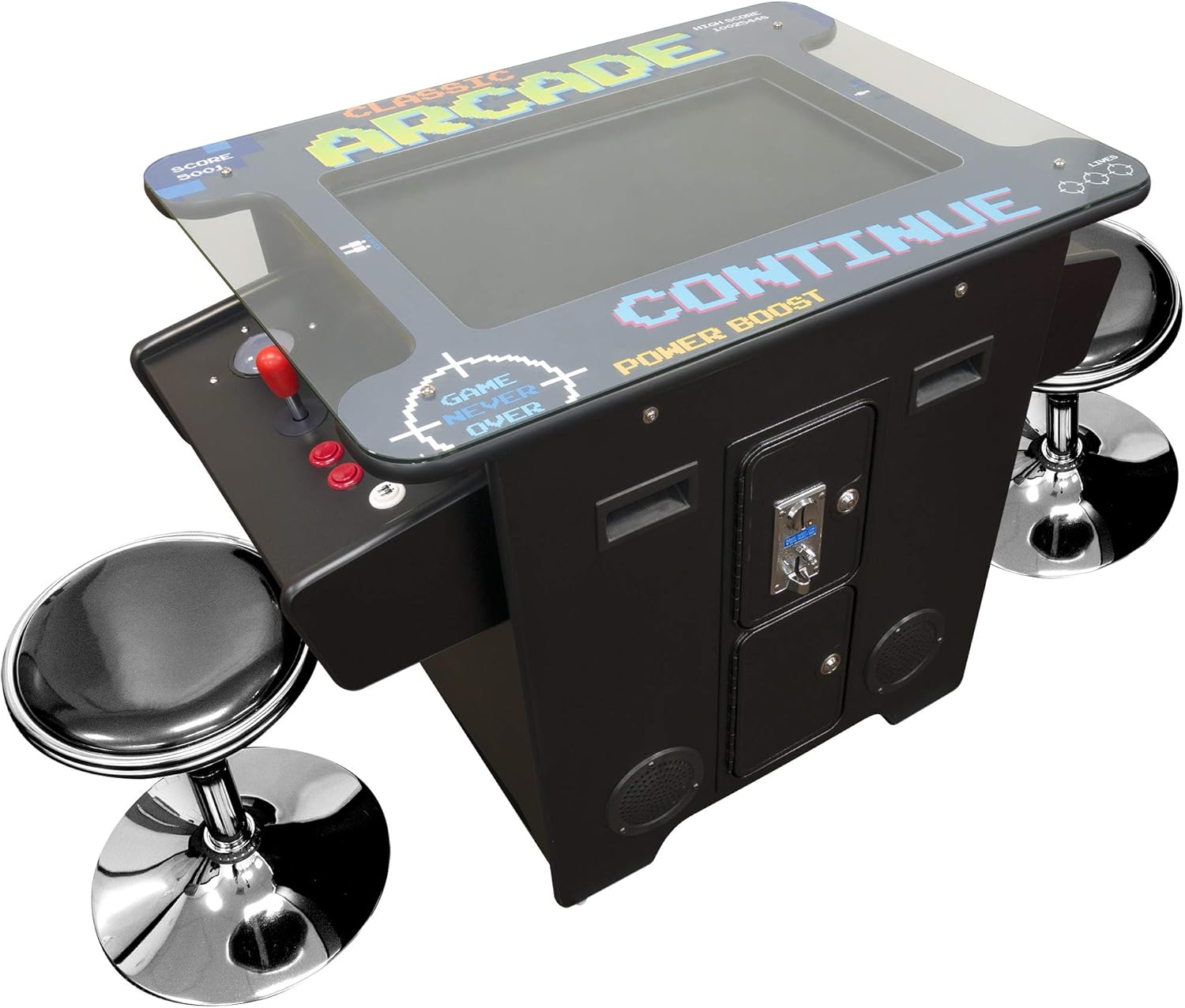 Creative Arcades Full Size Commercial Grade Cocktail Arcade Machine | 2 Player | 412 Games | 26" LCD Screen | Square Glass Top | LED | 2 Sanwa Joysticks | Trackball | 2 Stools | 3 Year Warranty