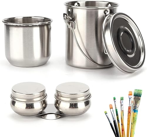 Arandela de cepillo de acero inoxidable, limpiador de cepillo portátil Arandela de cepillo de metal con tapa y filtro de cepillo para pintura al óleo