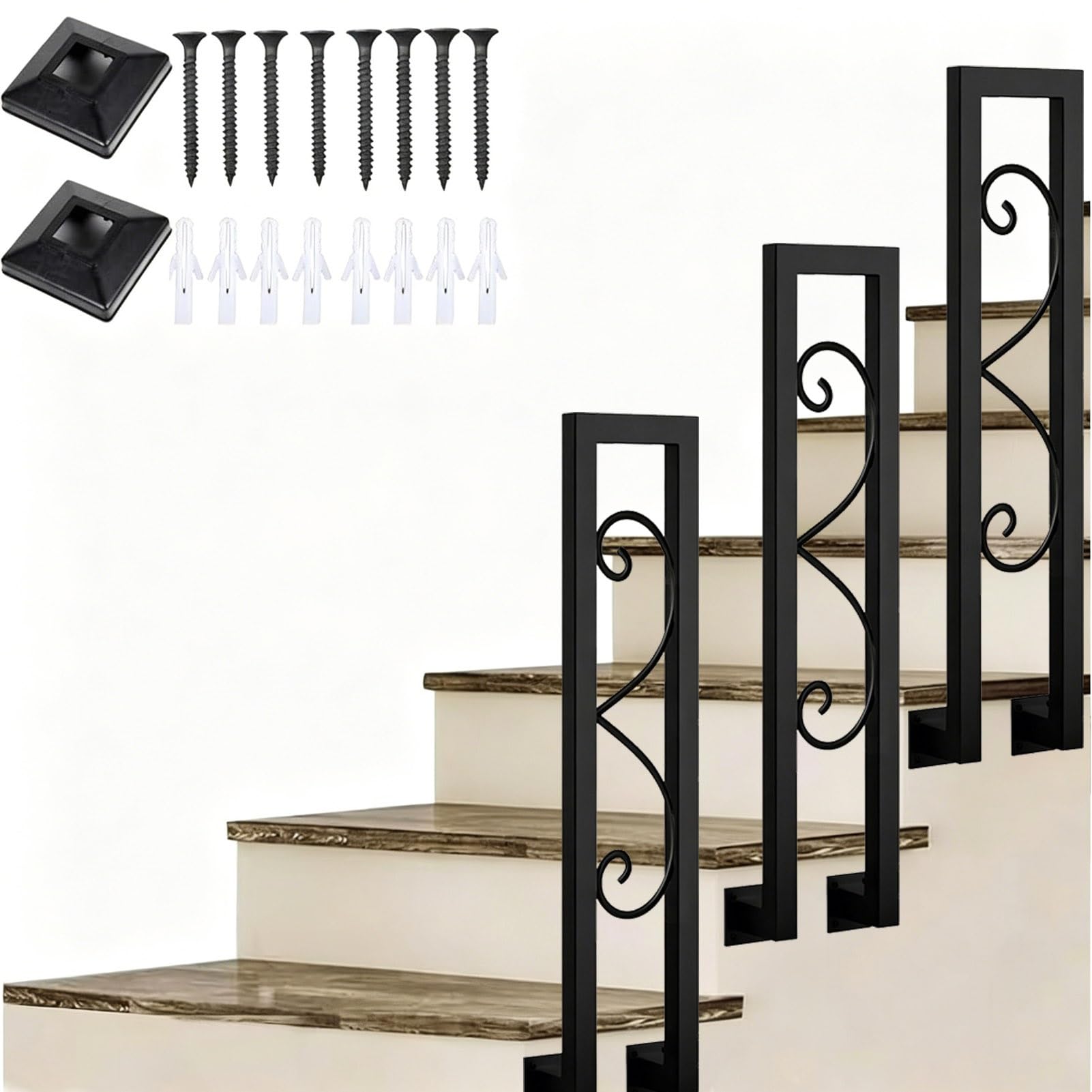 U-Shape Stair Railing for Outside Steps, Wrought Iron Handrails Non-Slip Hand Railing for Front Porch Loft Villa Garden, Guardrail Safety Grab Bar, Side Mount(85cm/33in)