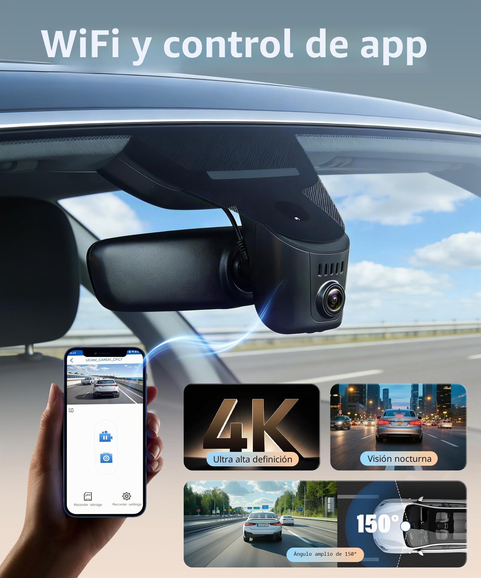 Dashcam para Audi A4, A6, Allroad, A3, A5, Q5, S4, S6, Q7, A8, S8, TT, A7, S5, Q3, S3, S7, RS3, RS5, RS6 y e-Tron 2019-2026(Modelo A),Estilo OEM, Sensor G, WiFi y App, Cámara para Coche de 2160P