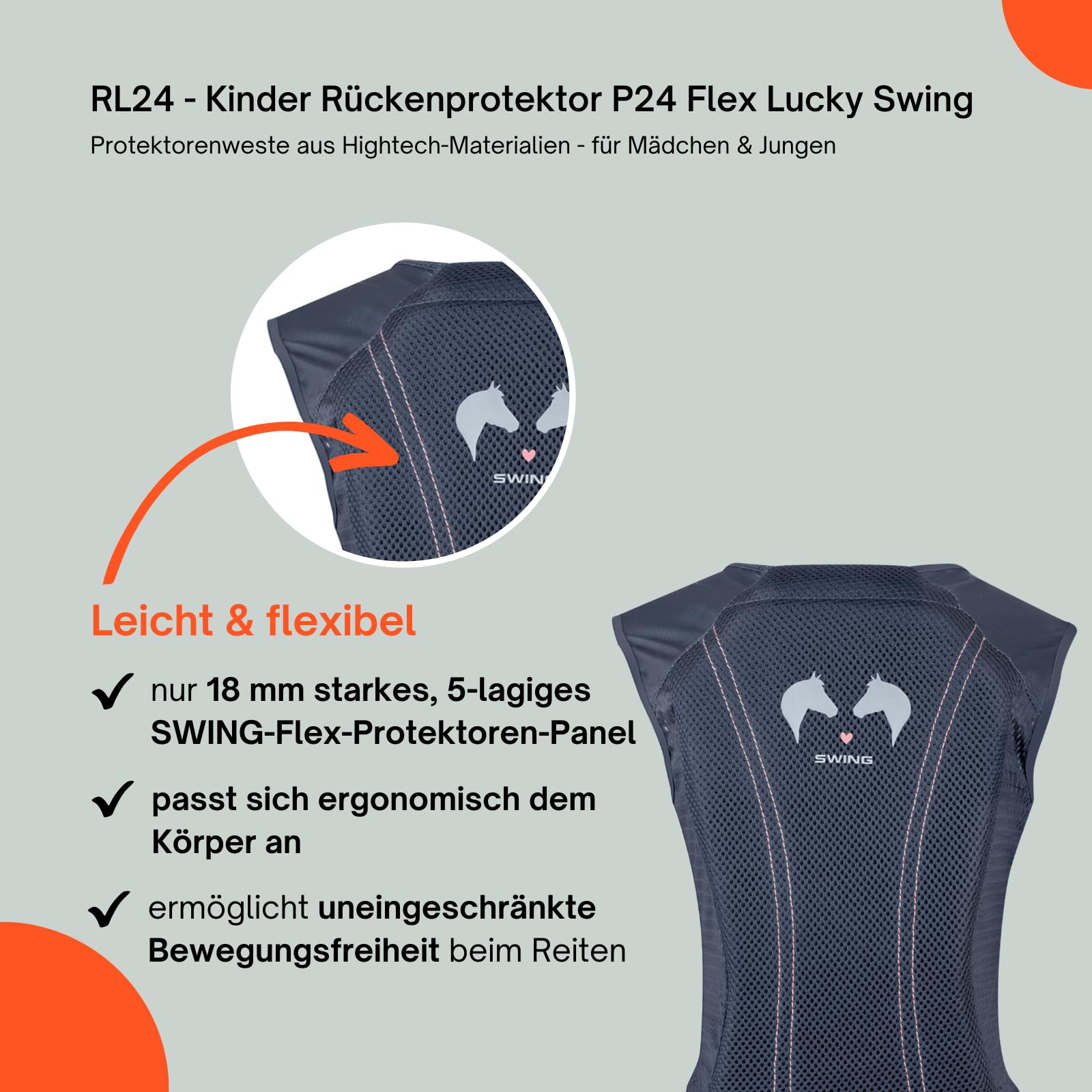 RL24 - Kinder Rückenprotektor P24 Flex Lucky Swing – Protektorenweste aus Hightech-Materialien – Reiter Schutzweste – atmungsaktiv & leicht – Unisex Reitweste in Nachtblau – viele Größen