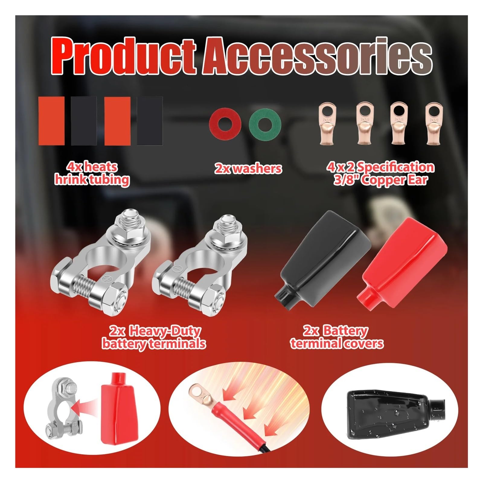 Connettore per morsetto terminale batteria 1 paio di morsetti for batteria for auto, in lega di zinco, polo positivo e negativo, for auto, connettore a vite for auto