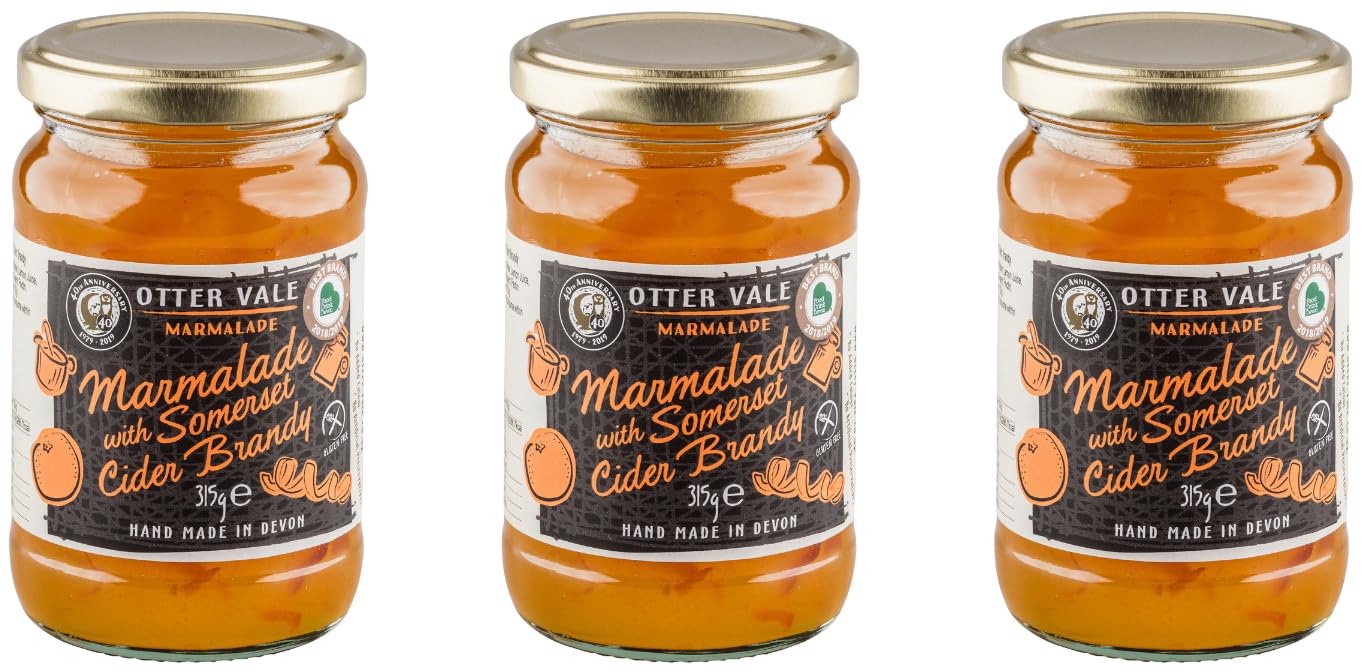 Otter Vale - Marmalade with Somerset Cider Brandy, orange fruit and a splash of regional brandy, hand-made in Devon, gluten-free, 315g glass jar x 3