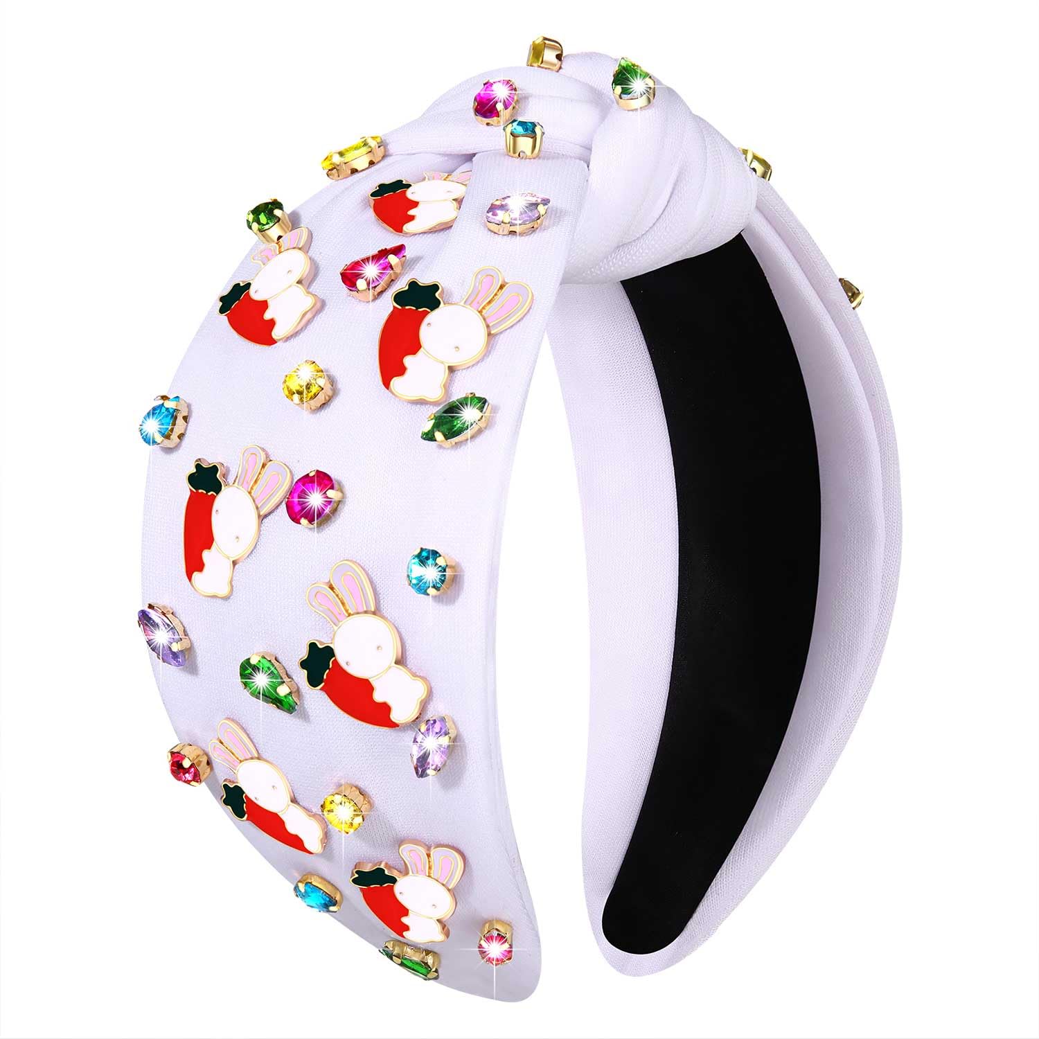 vokone Easter Headbands for Women Girls Cute Easter Bunny Headband Jeweled Crystal Embellished Knotted Headband Holiday Party Hair Accessories (Carrot