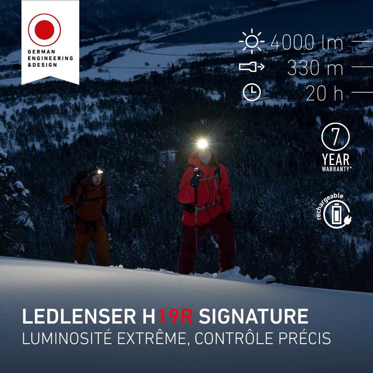 Ledlenser H19R Signature Lampe frontale rechargeable, 4000lm, 330m, IP68 | Faisceau focalisé, large, lumière rouge, Bluetooth, 20h d'autonomie, 374 g, pour la pêche, le camping, la randonnée | 2020