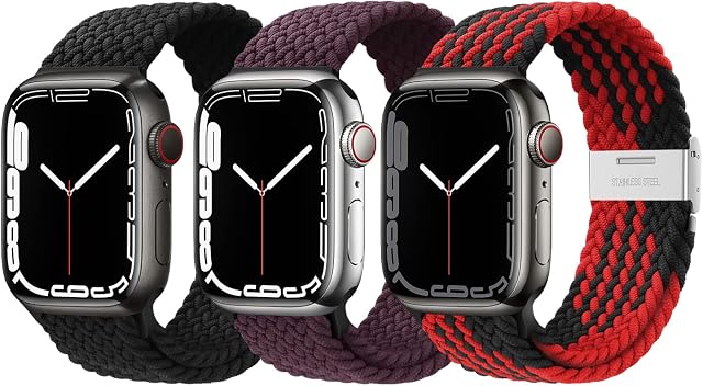 XMUXI Compatible with Apple Watch Straps 45mm 41mm Braided Solo Loop Nylon Watch Bands for IWatch Ultra 49mm/Series 8/SE/6/5/4 44mm 40mm Sport Watch Bracelet(38/40/41mm,#1/3/10)