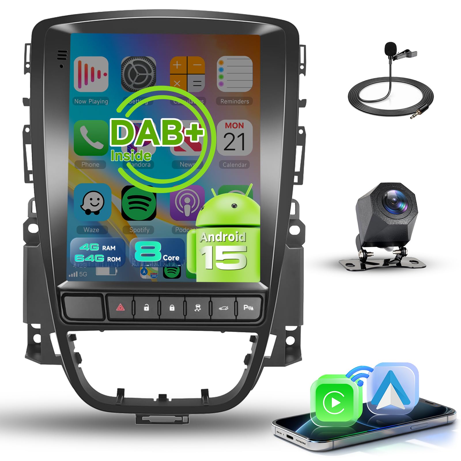 【8 rdzeni 4+64G】 Radio samochodowe Hodozzy Carplay Dab do Opel Astra J/Buick Excelle 2009-2015, ekran dotykowy Android Radio samochodowe z Androidem Auto/WiFi/GPS/RDS/Bluetooth/USB+kamera cofania
