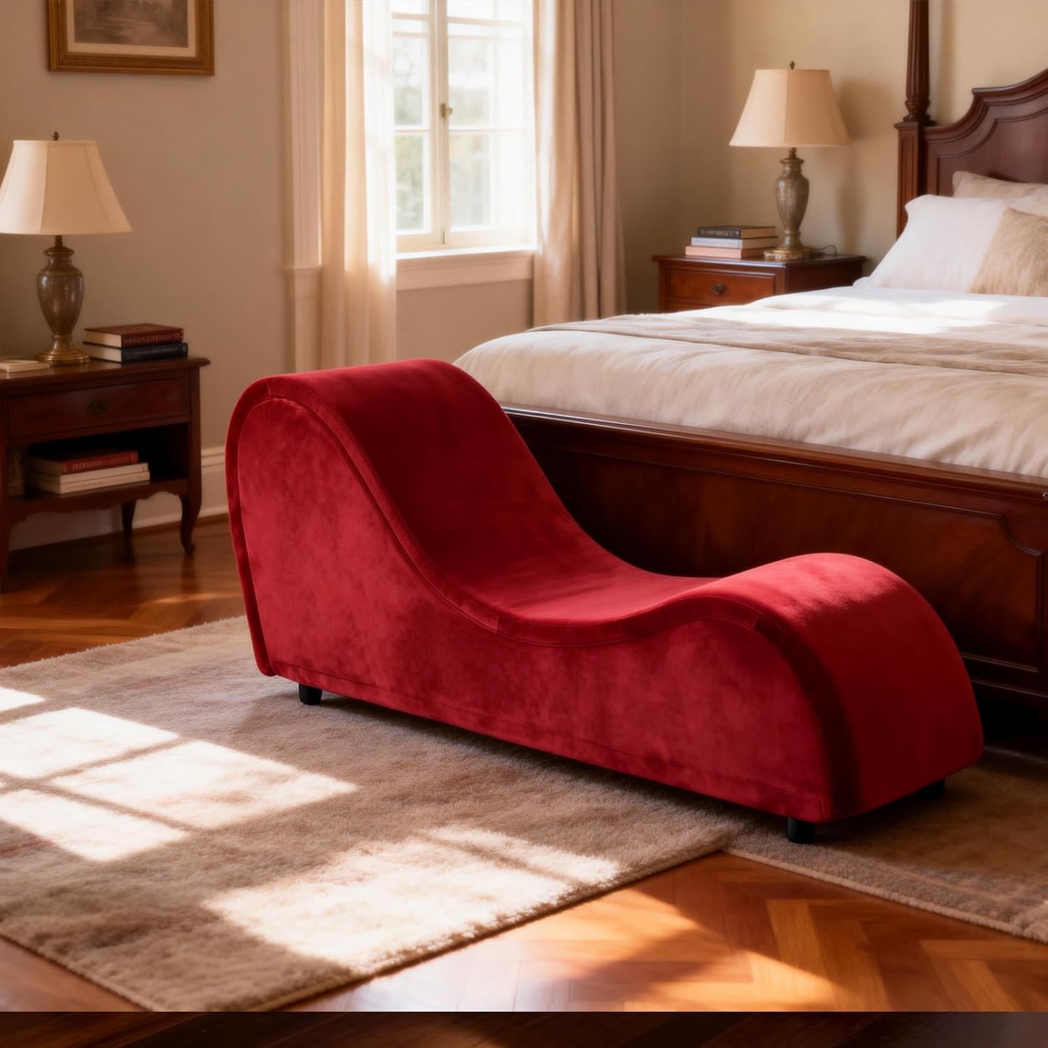 Red Chaise Lounge Chair, Modern Sofa Couch Sleeper Chair with Removable & Washable Cover for Stretching, Relaxation, Metal Frame-500 lbs Capacity, Velvet