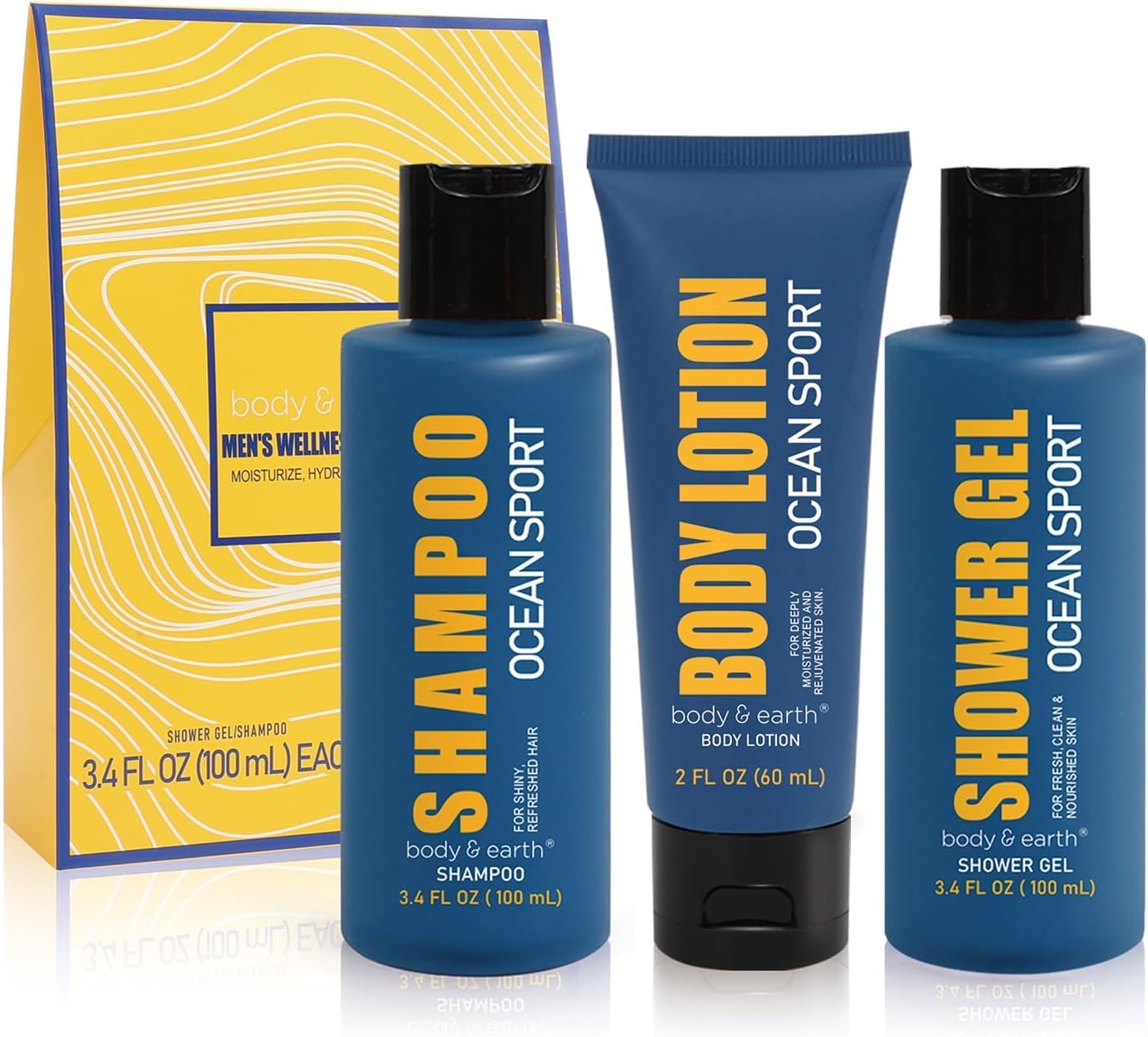 Men's Skincare Gift Set, 3Pcs Spa Gifts for Him, Ocean Scented Shampoo, Body Lotion, Wash Box Toiletry Gift Set Birthday Gifts for men Christmas Fathers Day Valentine's Day Gifts for Men