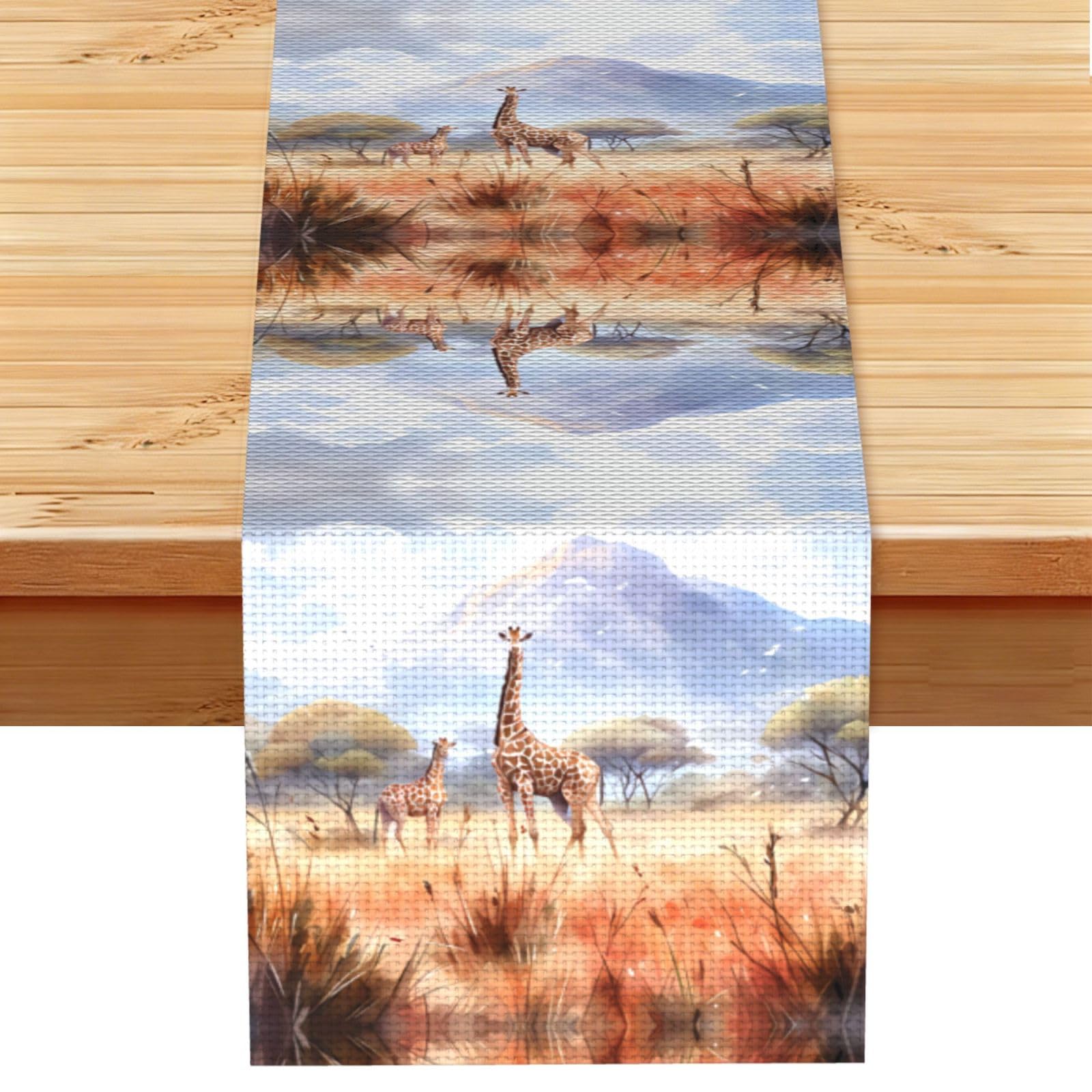 African Savanna Giraffe Linen Feel Table Runner Wedding Party Home Decoration