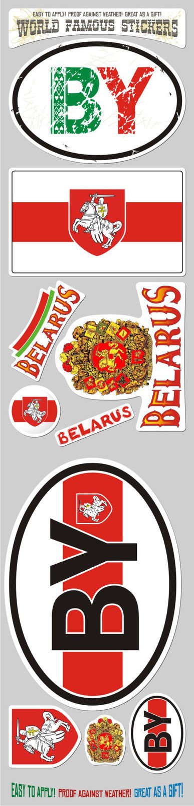 Car Chrome Decals STS-by Belarus 10 Stickers Set Belarusian Flag Decal Bumper stiker car auto Bike Laptop