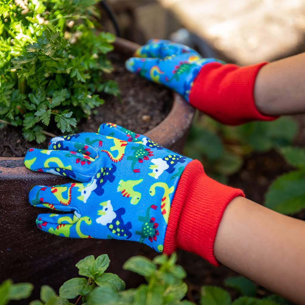 Kent & Stowe Kids Gardening Gloves Dinosaur Blue, Kids Blue - Image 2