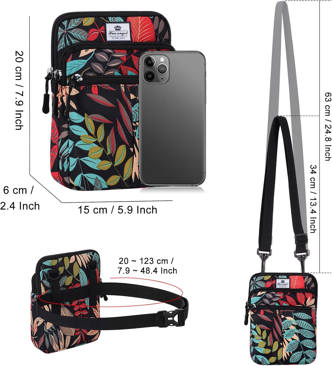 HUA ANGEL Multifunctional Fanny Pack for Men & Women Lightweight Waist Bag with 3 Zip Compartments, Cross body bag for Running Walking Sport Travel - Image 2