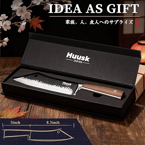 Miniatura 6 de Huusk Regalos de parrilla para hombres, cuchillo de carnicero forjado a mano de alto carbono japonés vikingo tallado cuchillos para rebanar barbacoa