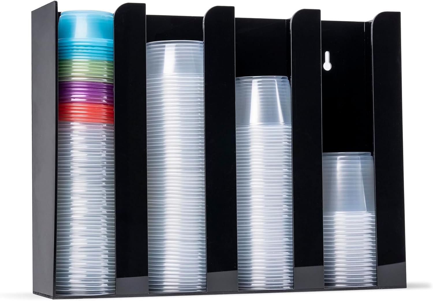 Portion Cup and Lid Holder - 4 Compartment Acrylic Organizer for Condiment & Sauce Cups, Fits Cups 2 oz to 5.5 oz in Size, Use Dispenser on Countertop or Wall Mount